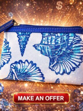 Estee Lauder Blue and white cosmetic bag/ coin purse measures 5x4x.75